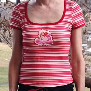 Dolls Kill Red and White Striped Strawberry Shortcake/Care Bears Top